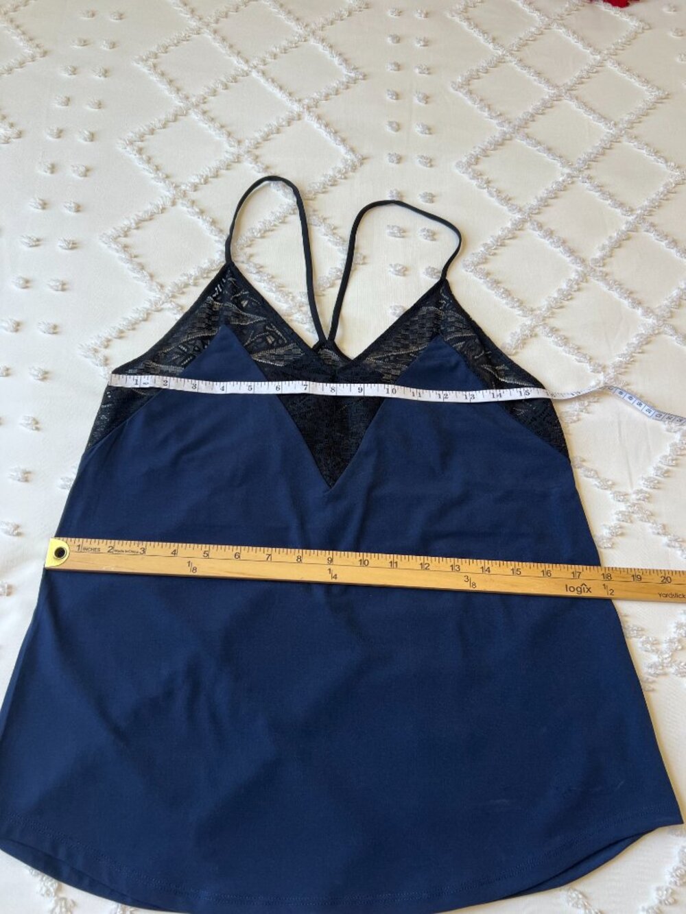 Express Navy Blue Cami Top Black Lace Trim V-Neck Spaghetti Strap SIZE MEDIUM - Picture 14 of 16